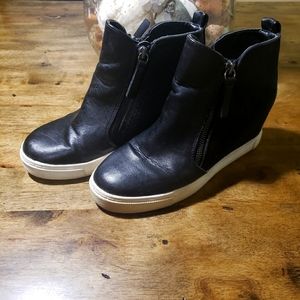 Black Leather Wedge Sneaker